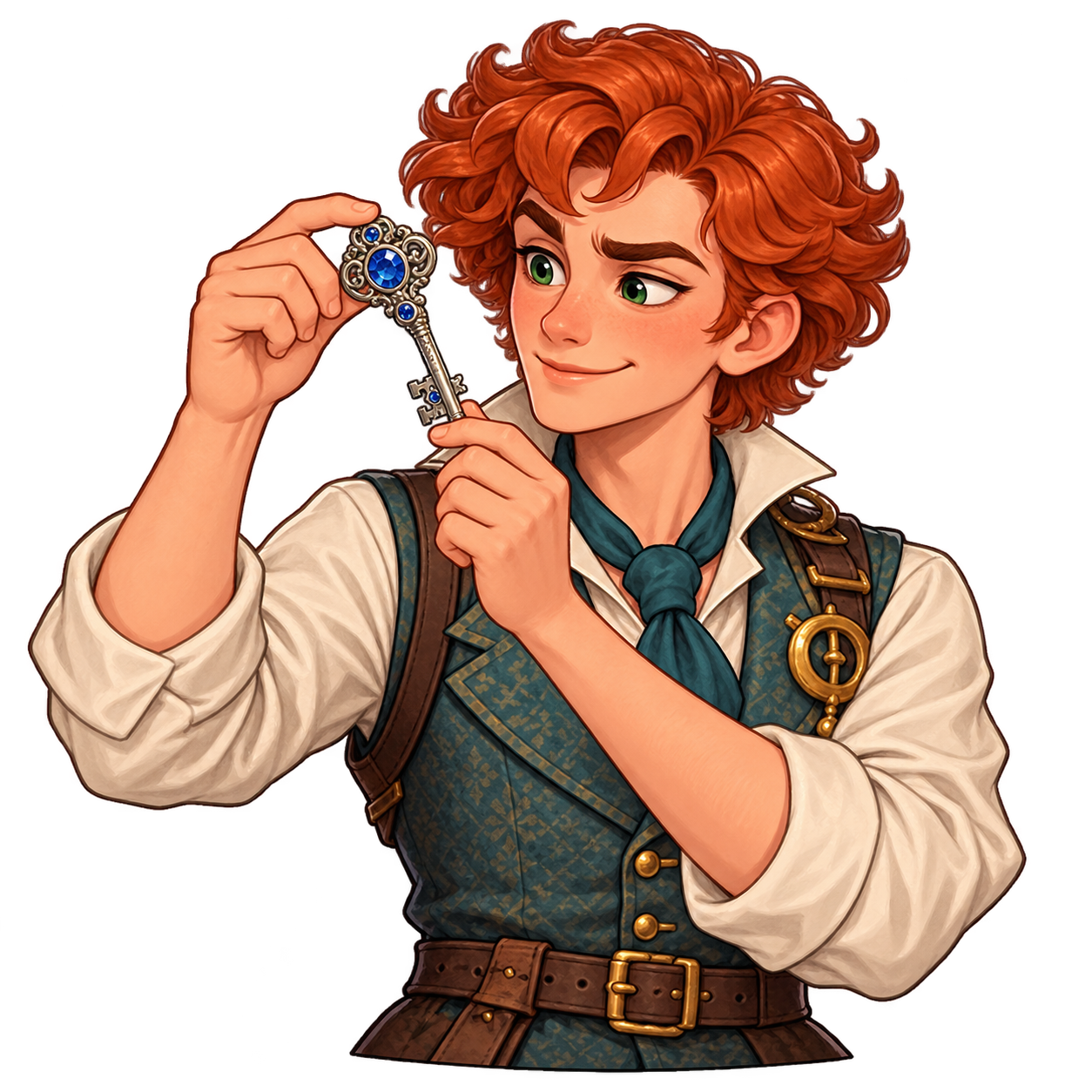 Oliver examining an ornate key